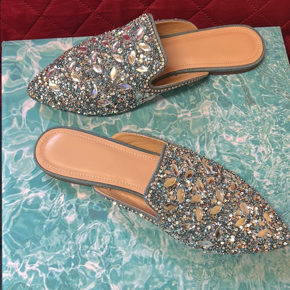 Embellished Silver Women's Mules